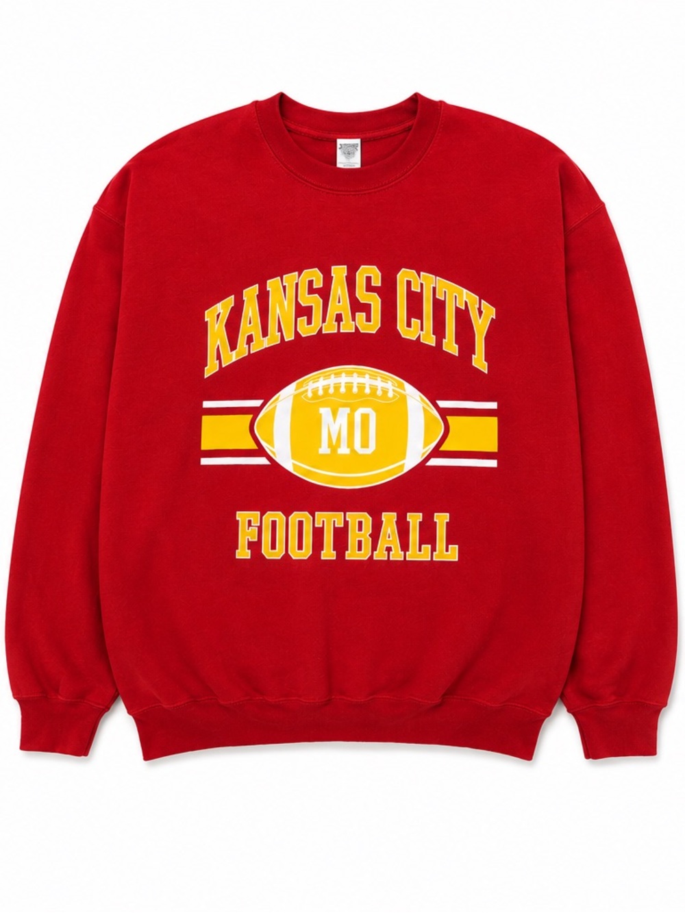 Gildan Red Kansas City Football Crewneck Sweatshirt with Yellow Print